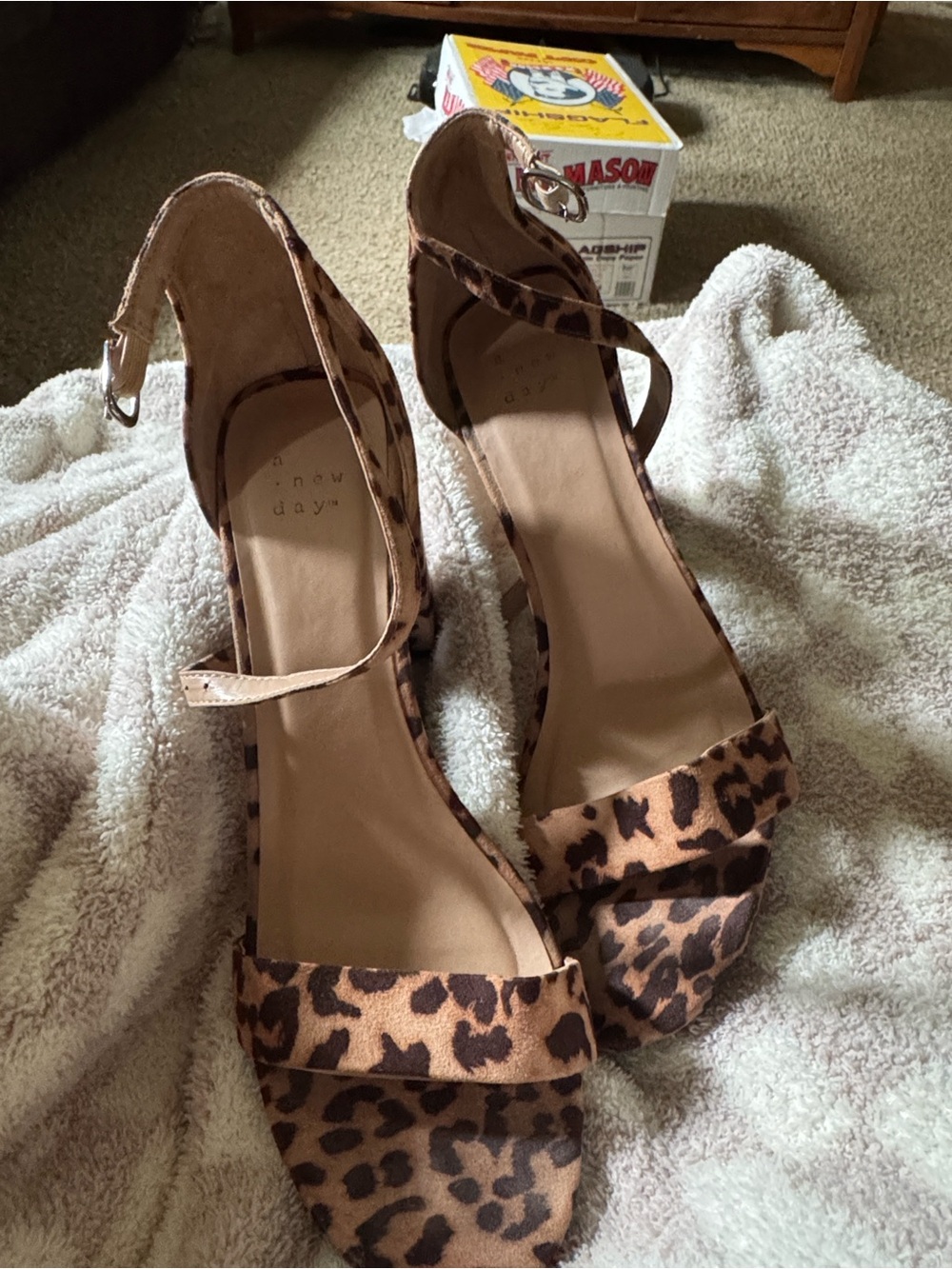 a new day Leopard Print Ankle Strap Heels in Brown